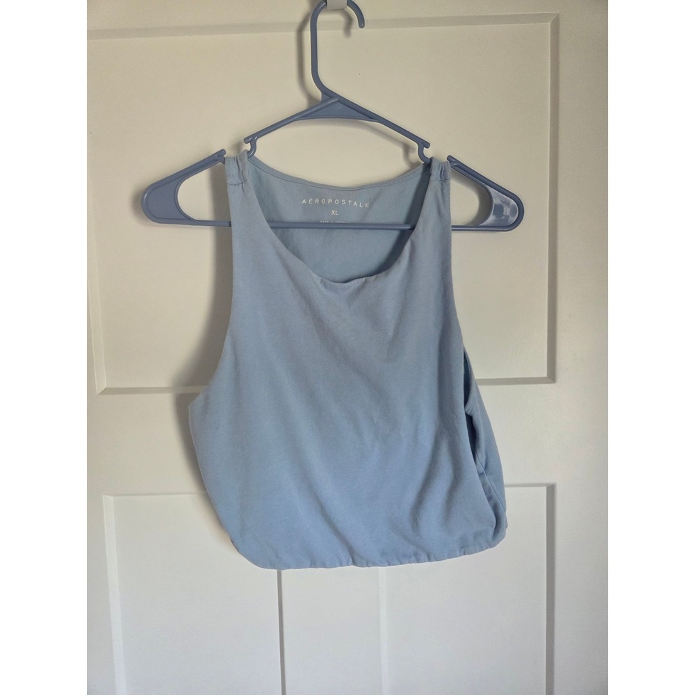 Aeropostale Womens Light Blue Cropped Tank Top Sleeveless Crew Neck XL